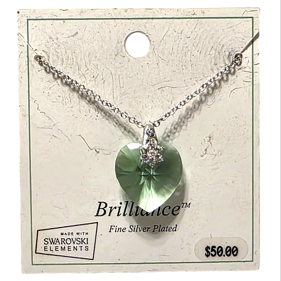 Vintage Jewelry - Brilliance Fine Silver Plated Jewelry Small Green Swarovski Crystal Heart Charm